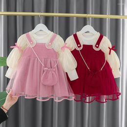 Girl Dresses 2023 Spring Toddler Baby Girls Dress Clothes Kids Red Sweet Princess Birthday Infant Clothing Set Top Skirt For 1-4 Years