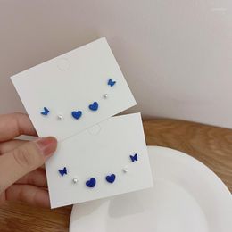 Stud Earrings Design Blue Butterfly Heart Imitation Pearl For Women Girls Simple Alloy Jewelry Ornamnets Gifts