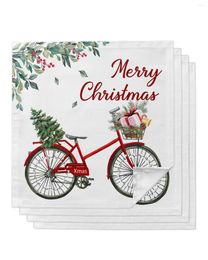 Table Napkin Christmas Red Bicycle Fruit Gift 4/6/8pcs Cloth Decor Dinner Towel For Kitchen Plates Mat Wedding Party Decoration