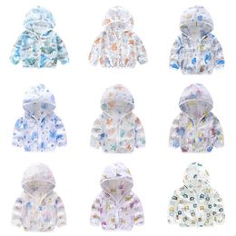 Jackets Summer Children Hooded Sun Protection Clothing Baby Boys Outwear Jacket Girls Cartoon Animal Sunscreen Long Sleeved Thin Coat 230311