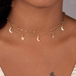 Chains Fashion Multilayer Necklaces Endant Women Gold Silver Colour Beads Moon Star Horn Crescent Double Chain Choker