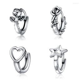 Hoop Earrings 1pc Stainless Steel For Women Simple Rose Flower Love Heart Star Ear Buckle Titanium Earring Pendientes