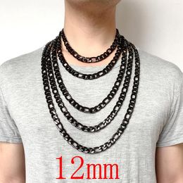 Chains 12mm Gun Black Jewerly Stainless Steel Necklace For Masculine Men Long Figaro Chain 18"-36" Waterproof Drop 45-90cm