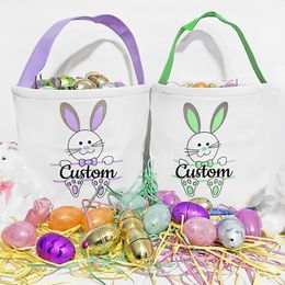 Other Event Party Supplies Custom Personalized name Bunny rabbit Easter Basket kids boy girl Egg Hunt gift bag happy Spring Holiday Garden patio decoration 230311