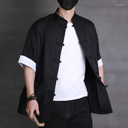 Men's Casual Shirts Man Vintage Harajuku Oversized Blouses Fashion Men's Clothing Summer Beach Camisa Brief Breathable Comfy Solid