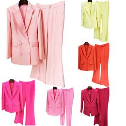 Kadınlar İki adet pantolon seti ince blazer takım elbise set düz renkler moda ofis busines kıyafetleri artı boyutları s ila xxl
