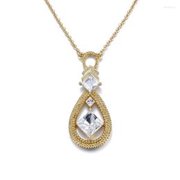 Pendant Necklaces COCOM Wholesale Price Items Oval Pendants With Clear Square Crystal From Austria Gold Plated Water Drop Necklace For Women