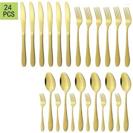 Dinnerware Sets 6set Gold Kitchen HomeTableware Cutlery Set Stainless Steel Knife Dessert Fork Spoon Western Drop