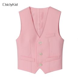 Waistcoat Kids Solid Top Child Candy Colour British Wedding Clothes Boy Formal Dress Suits Teen Vest Baby Toddler Party Jacket 230311