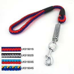 Dog Collars Pet Products Supplies Leads 2 Colour Nylon 15mm Short Round Strap Traction Rope Alloy Spring Knitting Lead 4pc/lot