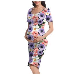 Maternity Dresses Fashion Pregnant Dress Flower Print Women Mom Pregnancy Summer Clothes Robe Femme