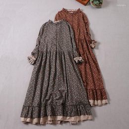 Casual Dresses Sell Japanese Girls Mori Style Art Print Dress Autumn Flower Loose Long Sleeve
