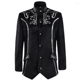 Men's Suits Black Embroidery Stand Collar Velvet Jackets Men Steampunk Vintage Tailcoat Jacket Gothic Victorian Frock Coat Halloween Costume