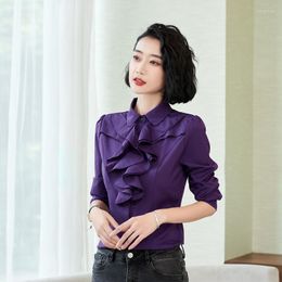 Women's Blouses Autumn Womens Button Up Shirt Chiffon Women Tops And Casual Long Sleeve Ladies Shirts Purple Blusas Blusa Feminina