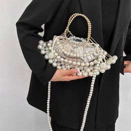 nxy Women Bags New Luxury Handbag Dinner Bag for Women Fashion Fan Bag Beaded Portable Shoudler Bag Evening Messenger High Quality 230308