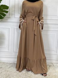 Ethnic Clothing Eid Women Muslim Maxi A-line Abaya Dresses Pleated Casual Long Sleeve Kimono Vestidos Dress Dubai Turkey Kaftan Islamic