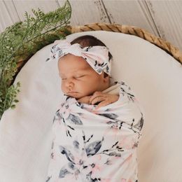 Blankets & Swaddling Born Printed Three-piece Suit Donut Hat Headband Blanket European And American Baby Anti- Swaddle Wrap Turban H