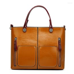 Evening Bags Prettyzys 2023 Luxry Brand Women Wax Leather Handbags Lady Large Tote Bag Female Shoulder Bolsas Femininas Brown Black Red