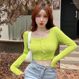 Women's Knits Korean Sweater Short Top Ice Silk Cardigan Solid Color Single-breasted