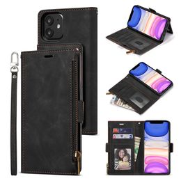 Wallet Phone Cases Premium PU Leather Zipper Folio for iPhone 14 13 12 11 Pro Max XR XS Max 8 7 6 Plus Samsung S23 S21 S20 Note20 Plus Ultra S21FE S20FE