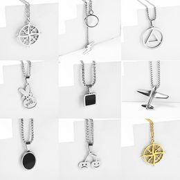 Pendant Necklaces Geometry Interlocking Square Triangle Male For Men Stainless Steel Trendy Geometric Stacking Streetwear Couple NecklacePen