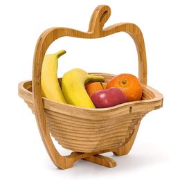 Storage Baskets Wooden Vegetable Basket With Handle Apple Shape Fruit Foldable Eco Friendly Skep Fashion dh3003