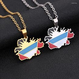 Chains Fashion Enamel Antigua Map Flag Pendant And Necklaces For Women Girls Silver/Gold Colour Stainless Steel Charm Jewellery