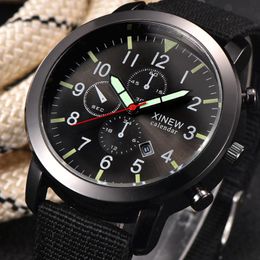 Wristwatches Mens Watches Top XI Original Sport Military Luminous Nylon Watch Calendar Quartz Relogio Mascuino Marca