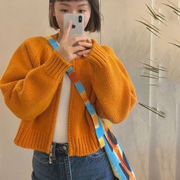 Women's Knits Tee Cardigan Zipper Sweater Jacket Korean Fashion Knitted Casual Autumn Winter Chic Warm Sweet Short Coat Orange Top 230311