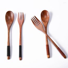 Dinnerware Sets Tableware Japan-style Creative Solid Wood Fork And Spoon Set Small Fruit Rice Wholesale 2pcs/lot