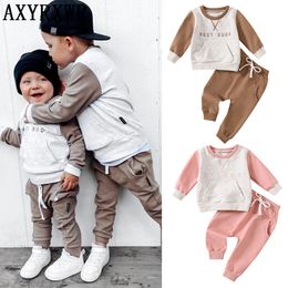 Clothing Sets Fashion Autumn Baby Boy Girl Clothes Sets born Letter Embroidery Patchwork Long Sleeve TopsPants Sportwear Clothing Outfits 230311