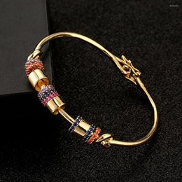 Bangle CZ Gold Copper Woman Bracelet Crystal Rhinestones Luxury Wedding Party Band Wristband Jewellery Gift