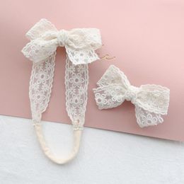Hair Accessories 2Pcs/Set Baby Girl Lace Flower Bows Headband Clips Born Elastic Bands Hairpins Barrettes