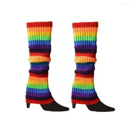 Women Socks Crochet Knitted Foot Cover Warm Free Fashion Sock Rainbow Boot Cuffs Size Polyester T4G9