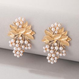 Dangle Earrings 2023 Trend Fairy Grunge Jewellery Sets Sweet Little Fresh Temperament Alloy Simplicity Leaf Inlaid Pearl Woman Earring