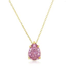Chains Bright Colourful Birthstone Simple Fashion Women Jewellery Geometric Big Tear Drop CZ Single Stone Necklace