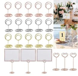 Party Decoration Metal Sign Clips Holders Price Paper Card Promotion Display Label Small Memo Wire Shaped Winding Table Number Holder Round Shape 50pcs