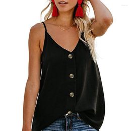 Women's Tanks Summer Fashion Vest Womens Casual V-neck Spaghetti Strap Loose Type Solid Colour Size S To XXL Button Decoration Tops