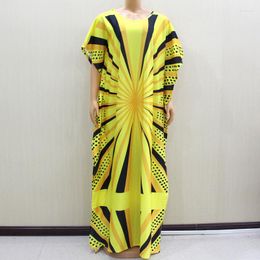 Ethnische Kleidung 2023 Dashikiage Ankunft Afrikanisches Dashiki Schönes gelbes bedrucktes langes Kleid für Frauen Elegante Kleider