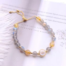 Strand Beaded Strands Natural Crystal Grey Moonlight DIY Adjustable All-match Bracelet Inte22