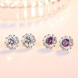 Stud Earrings The Fashion Plum Blossom Blossoming White Purple Color Crystal Ear Temperament Charm Jewelry Birthday Anniversary Gift