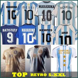Argentina Retro Soccer Jersey 1978 1986 1998 Jerseys Maradona 1996 2000 2001 2006 2010 Kempes Batistuta Riquelme Higuain Kun Agüero Argentin 3 estrellas Camisas de fútbol
