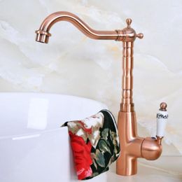Kitchen Faucets Vintage Retro Antique Red Copper Brass Wet Bar Bathroom Vessel Sink Faucet Single Hole Swivel Spout Mixer Tap Anf635