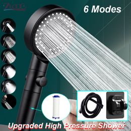 Bathroom Shower Heads Bathroom Shower Head with Hose Bracket 5 Modes Adjustable Black High Pressure Water Saving Shower Head Bathroom Accessories 230311