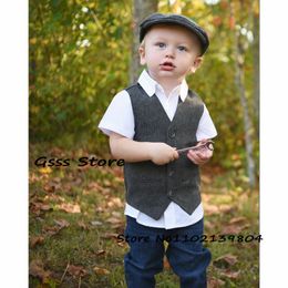 Waistcoat Kids Herringbone Vest VNeck Wool Tweed Sleeveless Jacket Vintage Boys Formal Vests 230311