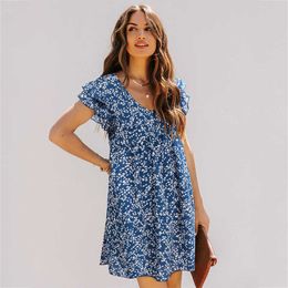 Casual Dresses Casual Loose Floral Women Summer Dress Fashion Print Ruffle Sleeveless Party Midi Dresses For Woman Bohemia Beach Sundress 2021 G230311