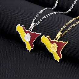 Chains Enamel Trendy Italy Sicily Map Flag Pendant Necklace For Women Men Titanium Steel Gold Silver Color Ethnic Party Charm Jewelry