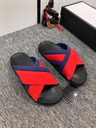 Luxury Men Women Slippers Designer Rubber Slides Sandal Flat Blooms Strawberry Tiger Bees Green Red White Web Beach Flip Flops Shoes