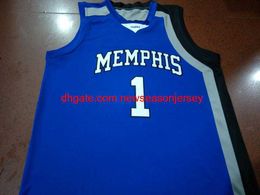 Rare V neck MEMPHISS #1 Tyler Harris blue College Basketball Jersey custom any name number jersey