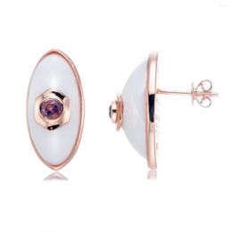 Stud Earrings Boseok Amethyst And White Ceramic 18K Rose Gold Over Sterling Silver